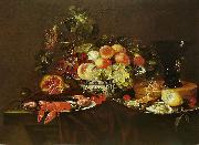 Joris van Son Crustaces, huitre et coupe de fruits avec un verre Sweden oil painting artist